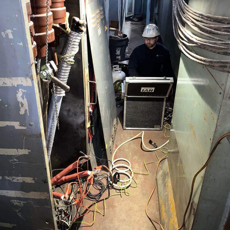 data center technician testing electrical systems