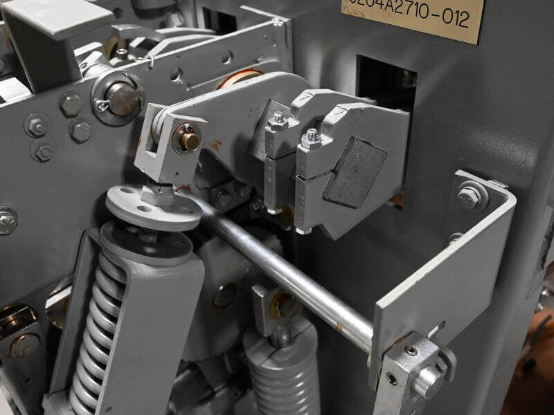 close-up of circuit breaker contacts and parts